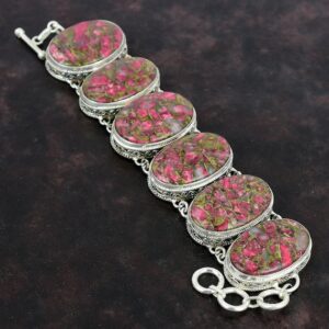 Copper Thulite Bracelet: Handmade 925 Sterling Silver Adjustable Chain