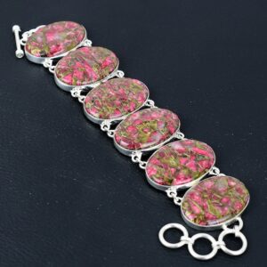 Copper Thulite Bracelet: Handmade 925 Sterling Silver Adjustable Jewelry