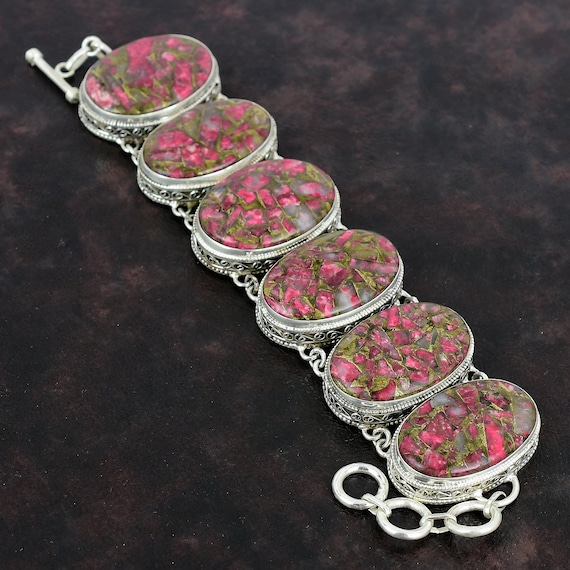 Copper Thulite Bracelet: Handmade 925 Sterling Silver Adjustable Chain Copper Thulite Bracelet: Handmade 925 Sterling Silver Adjustable Chain