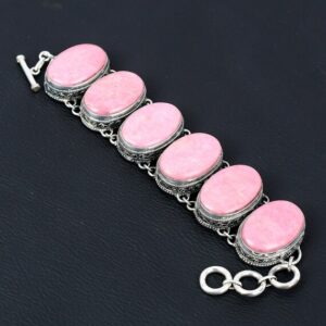 Thulite Gemstone Bracelet: Vintage 925 Sterling Silver Adjustable Chain