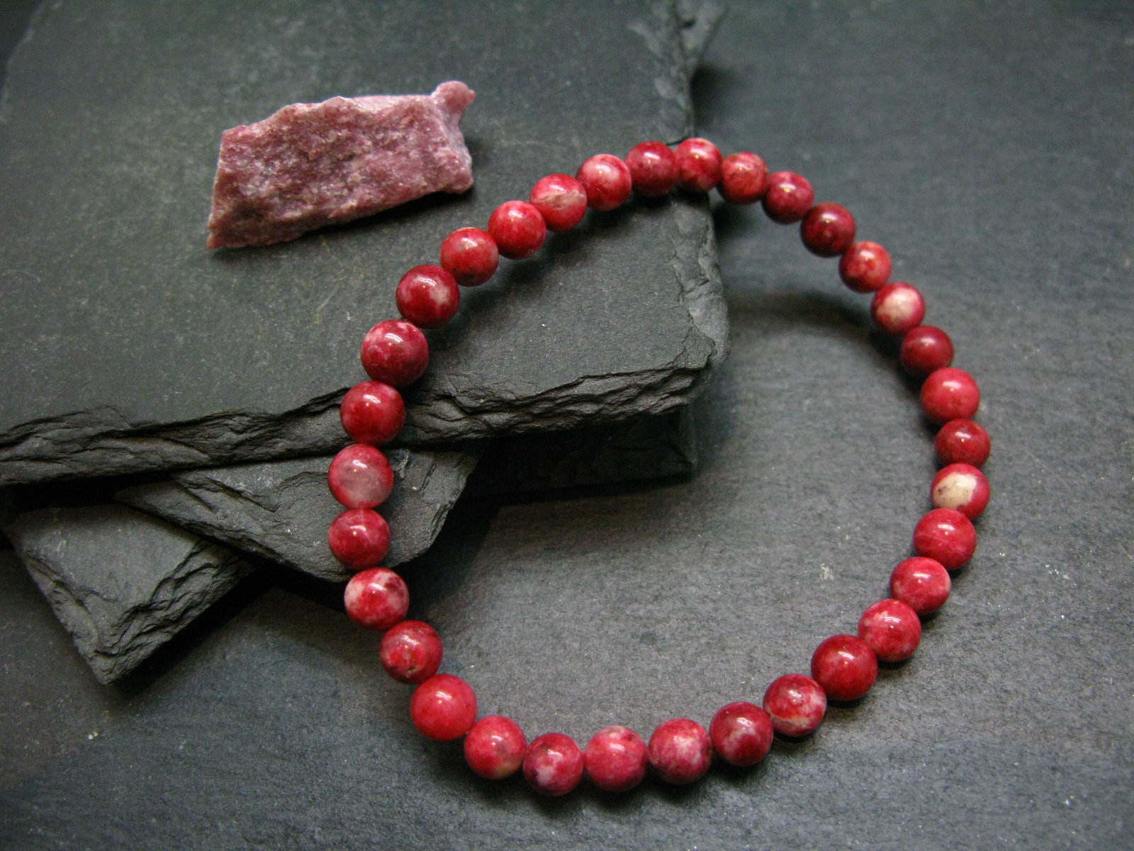 Thulite Genuine Bracelet ~ 7 Inches  ~ 6mm Round Beads