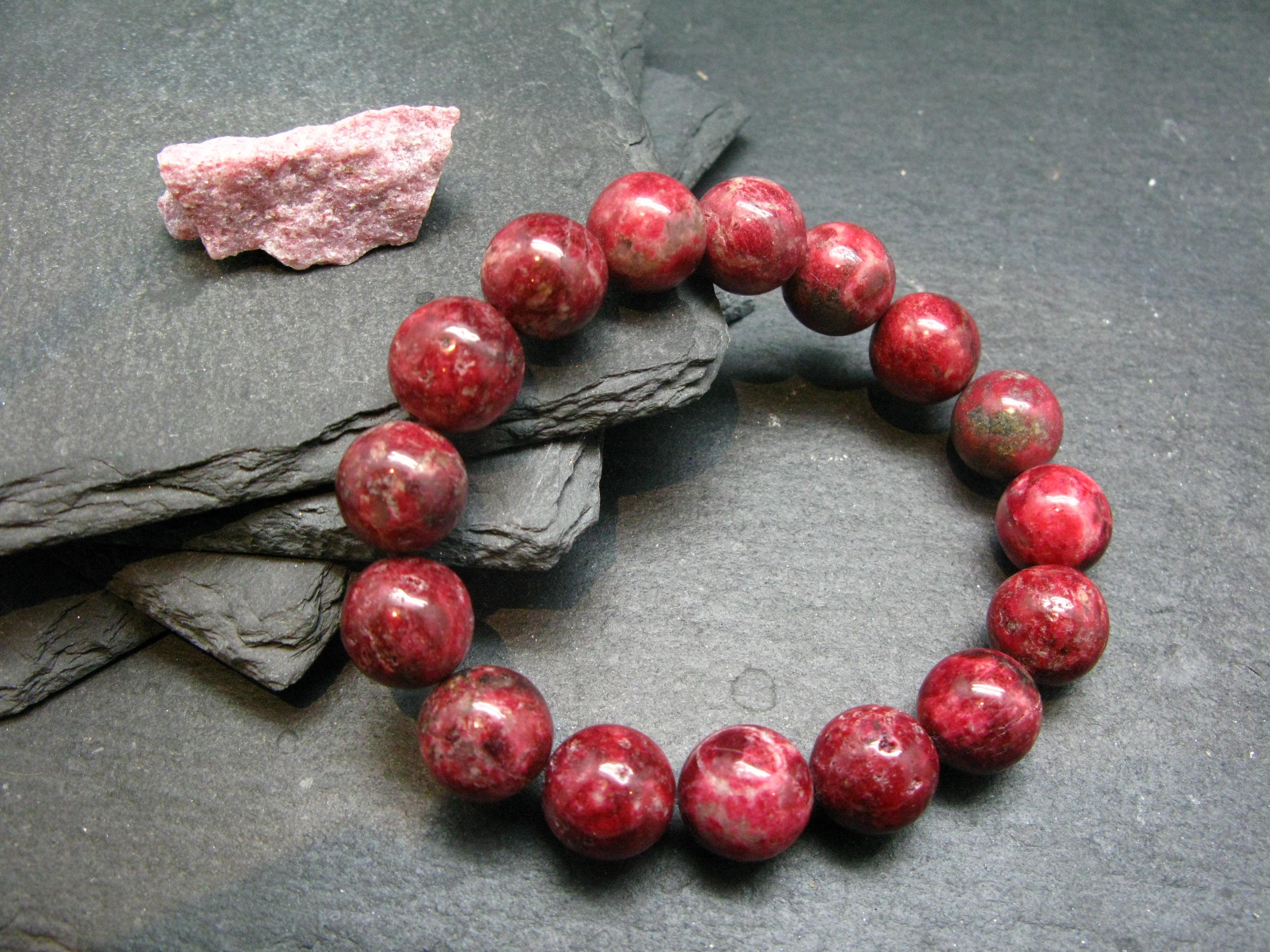 Thulite Genuine Bracelet ~ 7 Inches ~ 12mm Round Beads