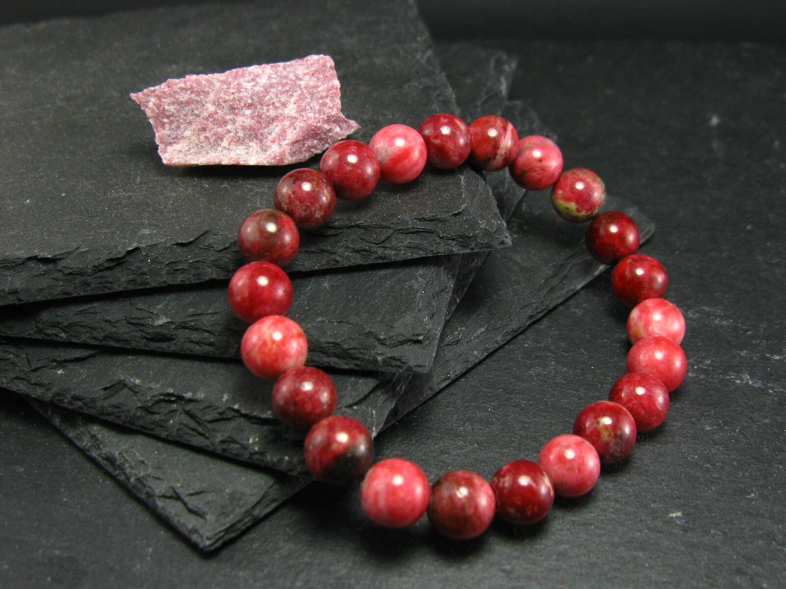 Thulite Genuine Bracelet ~ 7 Inches  ~ 8mm Round Beads
