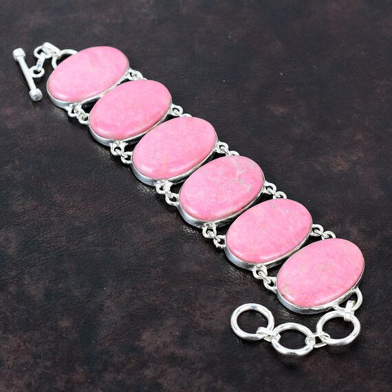 Handmade Thulite Bracelet: 925 Sterling Silver Adjustable Jewelry