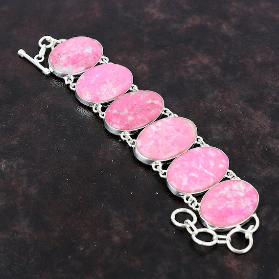 Handmade Thulite Bracelet: 925 Sterling Silver Gemstone Jewelry