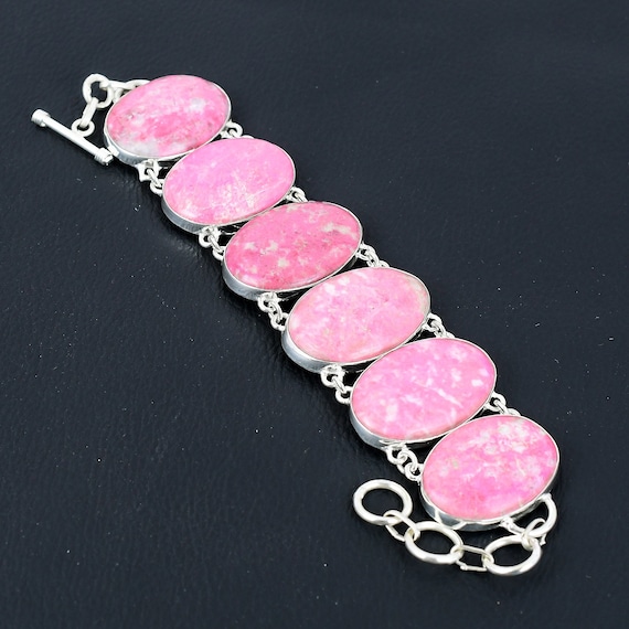 Handmade Thulite Bracelet: 925 Sterling Silver Adjustable Chain Handmade Thulite Bracelet: 925 Sterling Silver Adjustable Chain