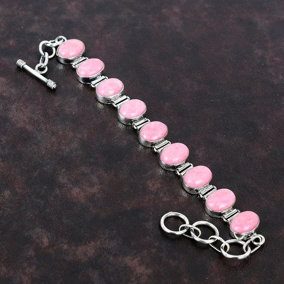 Handmade Thulite Bracelet: 925 Sterling Silver Adjustable Chain