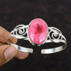 Handmade Thulite Bangle: 925 Sterling Silver Adjustable Cuff Bracelet