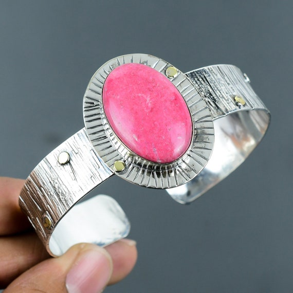 Handmade Thulite Bangle: Adjustable 925 Sterling Silver Cuff Bracelet Handmade Thulite Bangle: Adjustable 925 Sterling Silver Cuff Bracelet