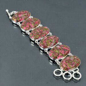 Handmade Copper Thulite Bracelet: 925 Sterling Silver Adjustable Gemstone Jewelry