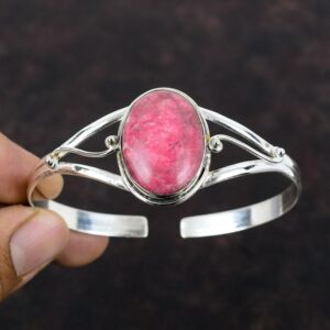 Handmade Thulite Cuff Bracelet: Adjustable 925 Sterling Silver Bangle