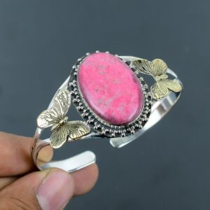 Handmade Thulite Cuff Bracelet: Sterling Silver Butterfly Bangle