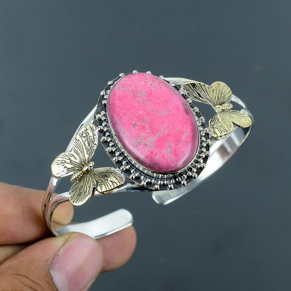Handmade Thulite Cuff Bracelet: Sterling Silver Butterfly Bangle Handmade Thulite Cuff Bracelet: Sterling Silver Butterfly Bangle