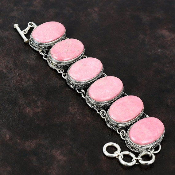 Handmade Thulite Gemstone Bracelet: 925 Sterling Silver Adjustable Chain