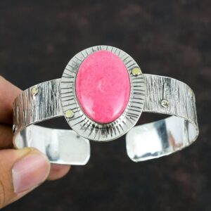 Handmade Thulite Gemstone Cuff: Adjustable Sterling Silver Bangle