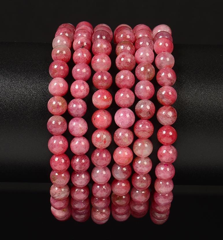 Natural Thulite Gemstone Round Bracelet 6mm 6-7mm 7.5 Inch Strand (s52) Natural Thulite Gemstone Round Bracelet 6mm 6-7mm 7.5 Inch Strand (s52)