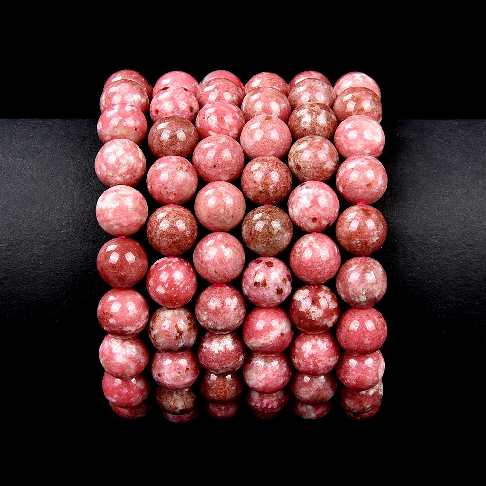 Natural Norwegian Thulite Gemstone Round Bracelet 8mm 10mm 7.5 Inch Strand (s27) Natural Norwegian Thulite Gemstone Round Bracelet 8mm 10mm 7.5 Inch Strand (s27)