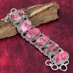 Natural Pink Thulite Bracelet, 925 Sterling Silver Bracelet, Adjustable Chain Bracelet Gemstone Bracelet, Handmade Jewelry Wadding Gift