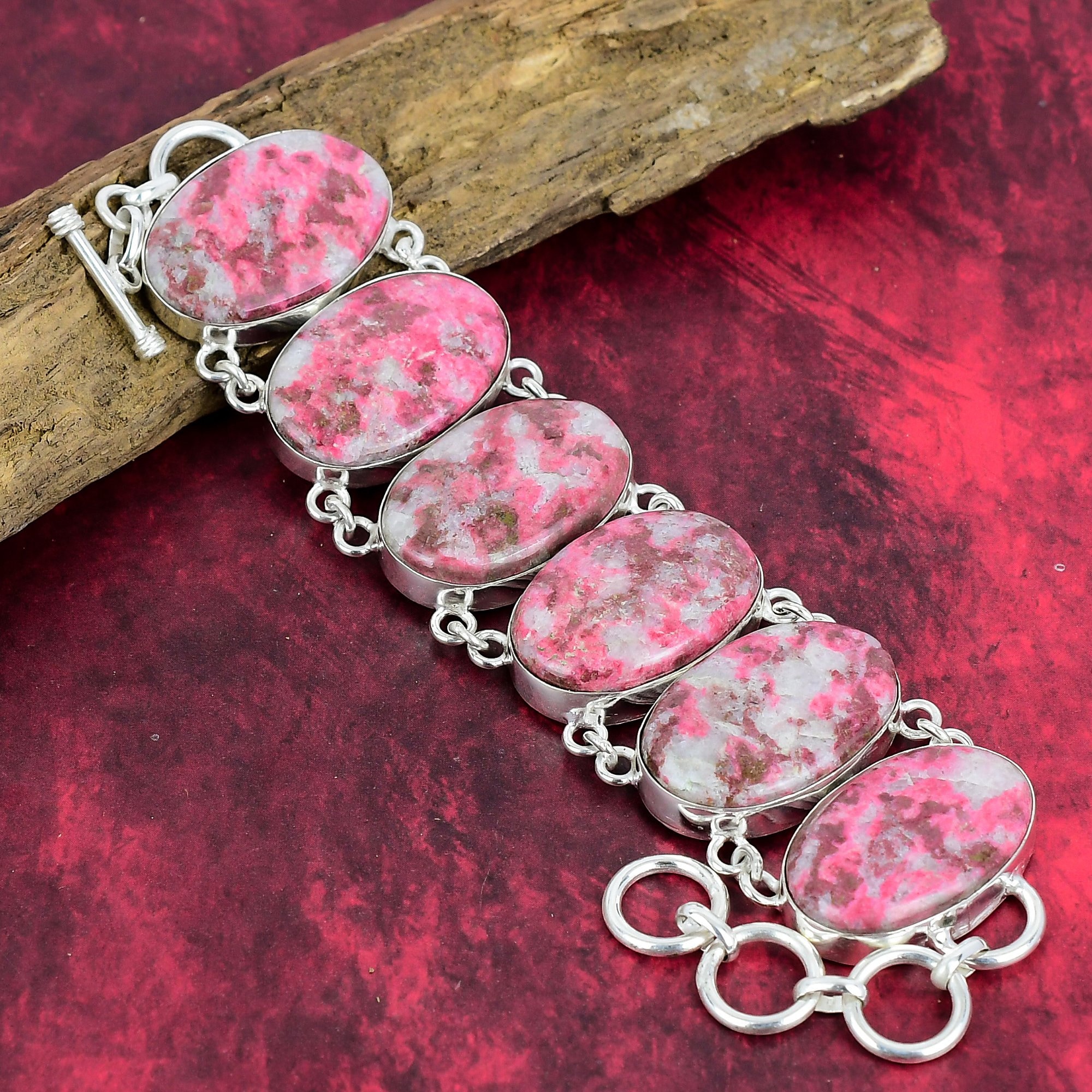 Pink Thulite Bracelet, 925 Sterling Silver Bracelet, Adjustable Chain Bracelet, Natural Gemstone, Handmade Jewelry, Anniversary Gift For Her