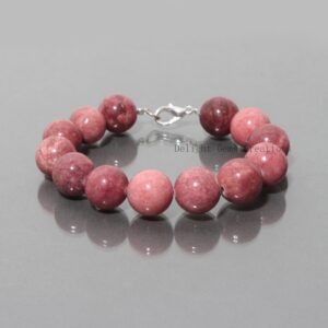Pink Thulite Gemstone Bracelet, 13-14mm Round Beads, 8 Inch