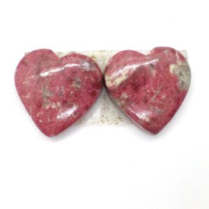 14.265 Carats Thulite Cabochons Cabochon Pair Hearts Rosaline Pink Manganese Verrigated Rare Unique Gemstone Handmade Norway Norwegian