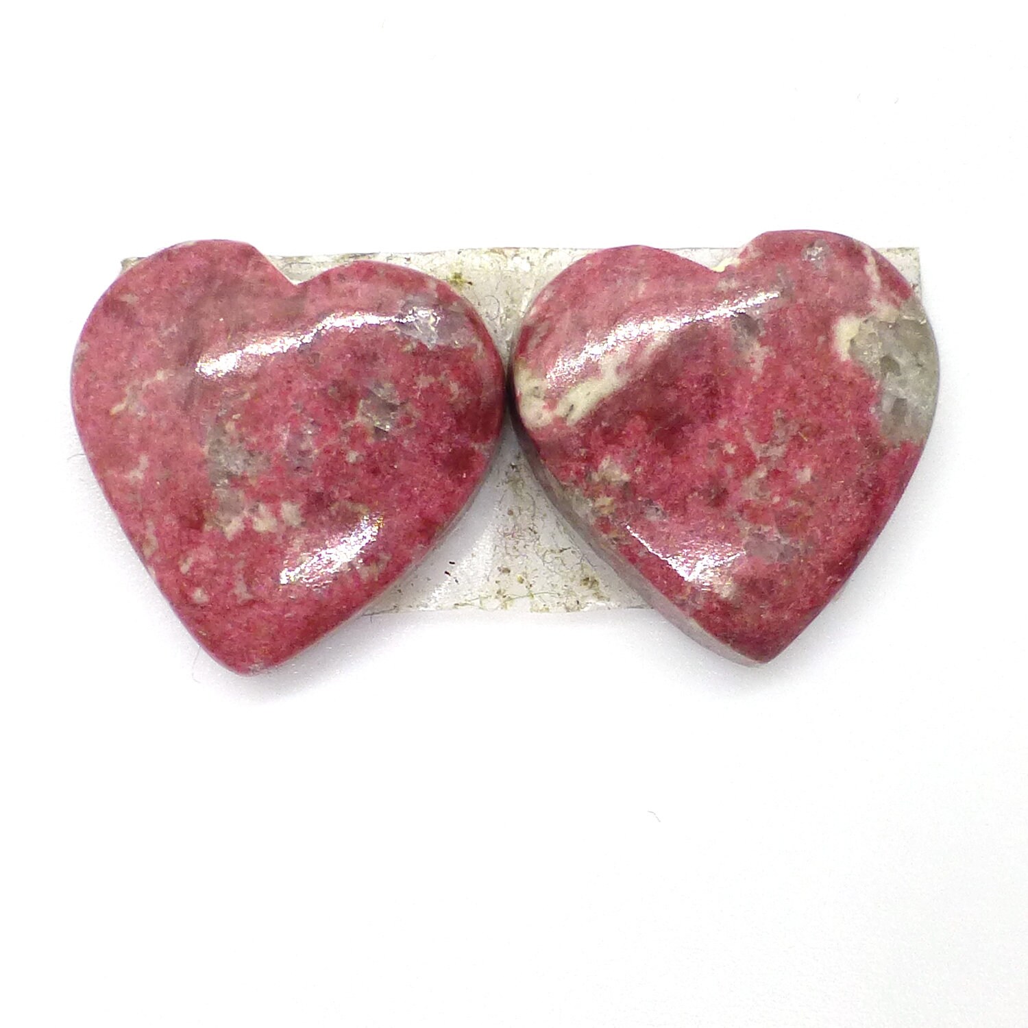 14.265 Carats Thulite Cabochons Cabochon Pair Hearts Rosaline Pink Manganese Verrigated Rare Unique Gemstone Handmade Norway Norwegian