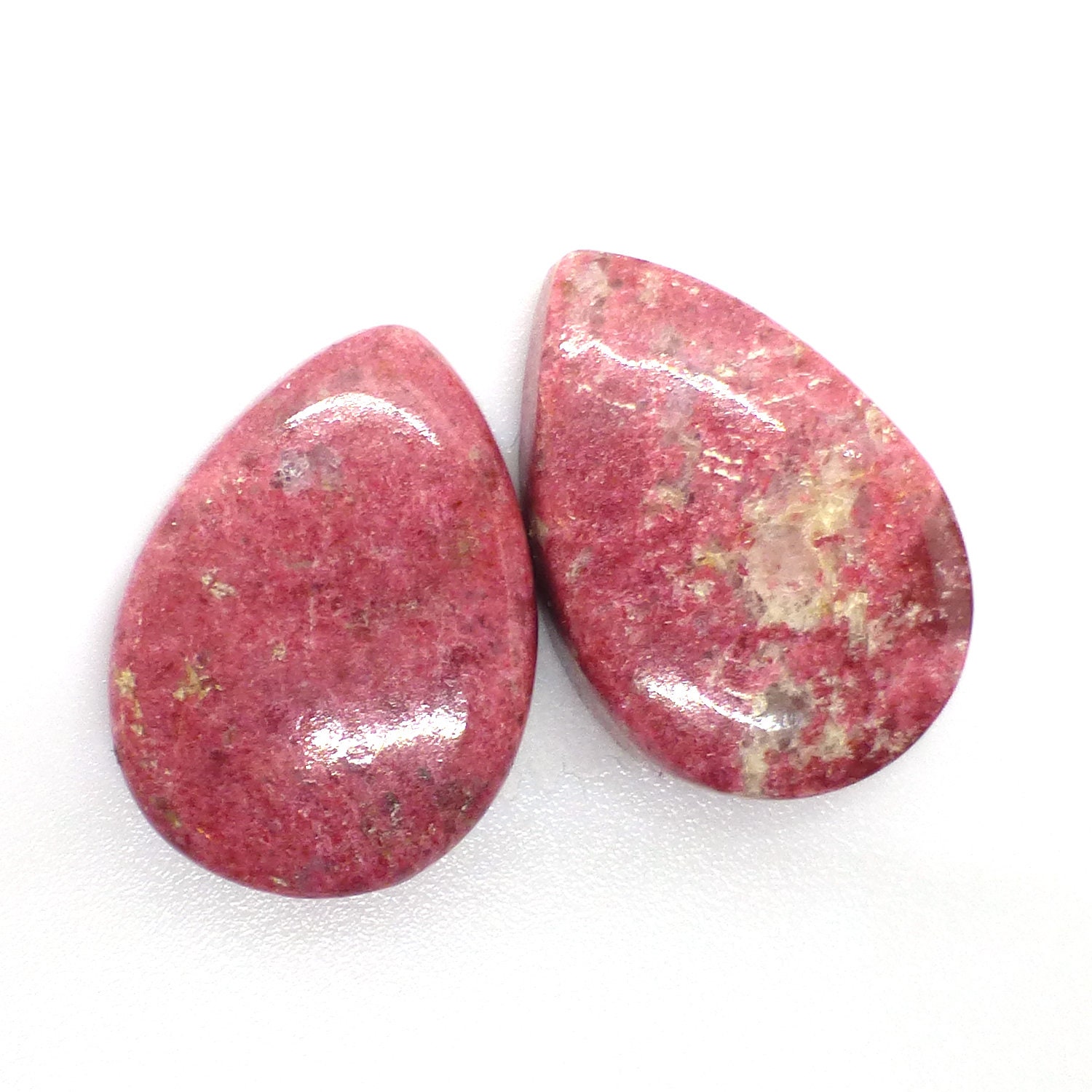 14.650 Carats Thulite Cabochons Cabochon Pair Teardrop Rosaline Pink Manganese Verrigated Rare Unique Gemstone Handmade Norway Norwegian