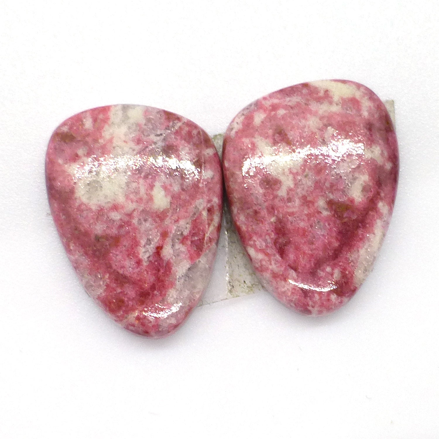 15.595 Carats Thulite Cabochons Cabochon Pair Rosaline Pink Manganese Verrigated Rare Unique Unusual Gemstone Handmade Norway Norwegian 15.595 Carats Thulite Cabochons Cabochon Pair Rosaline Pink Manganese Verrigated Rare Unique Unusual Gemstone Handmade Norway Norwegian