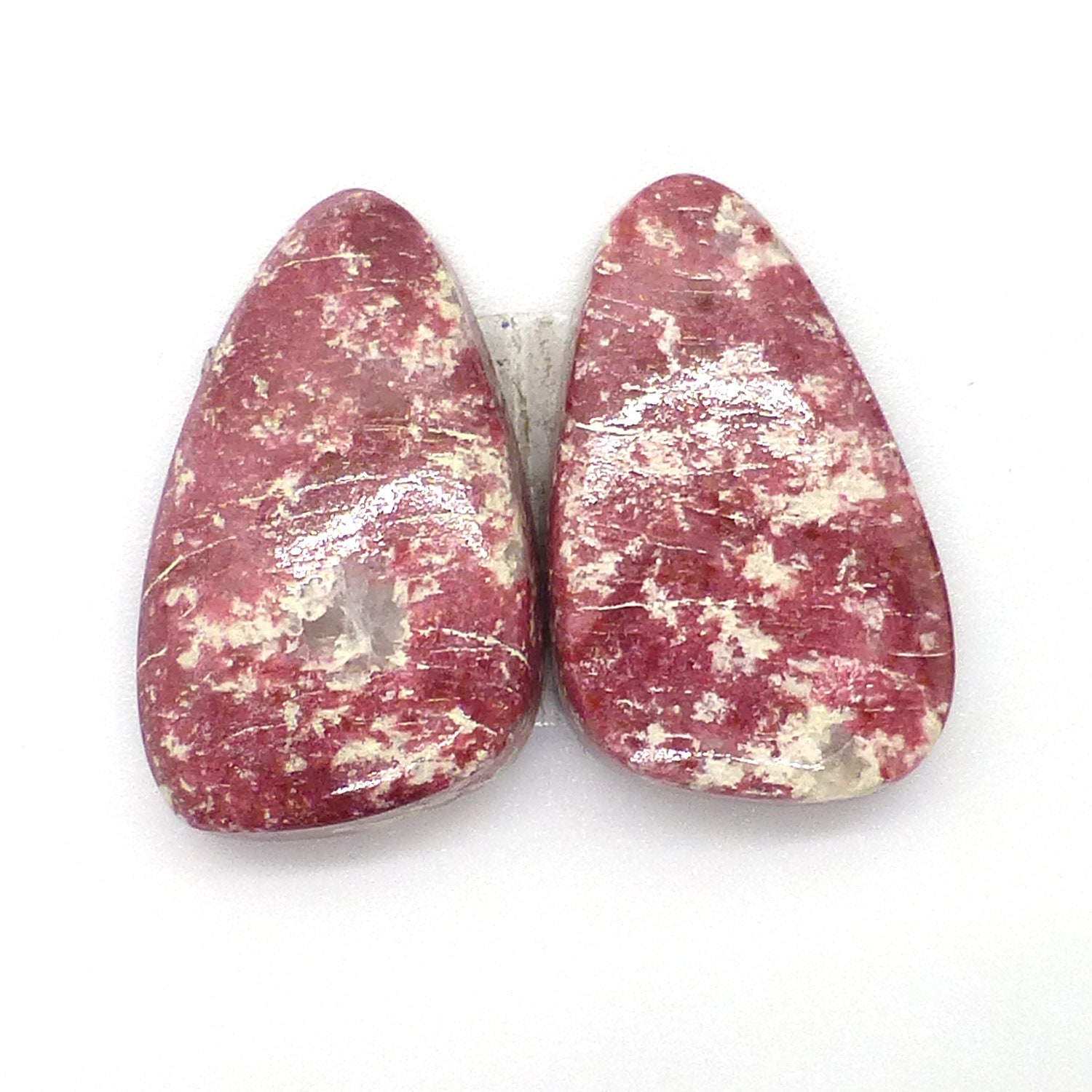 16.490 Carats Thulite Cabochons Cabochon Pair Rosaline Pink Manganese Verrigated Rare Unique Unusual Gemstone Handmade Norway Norwegian