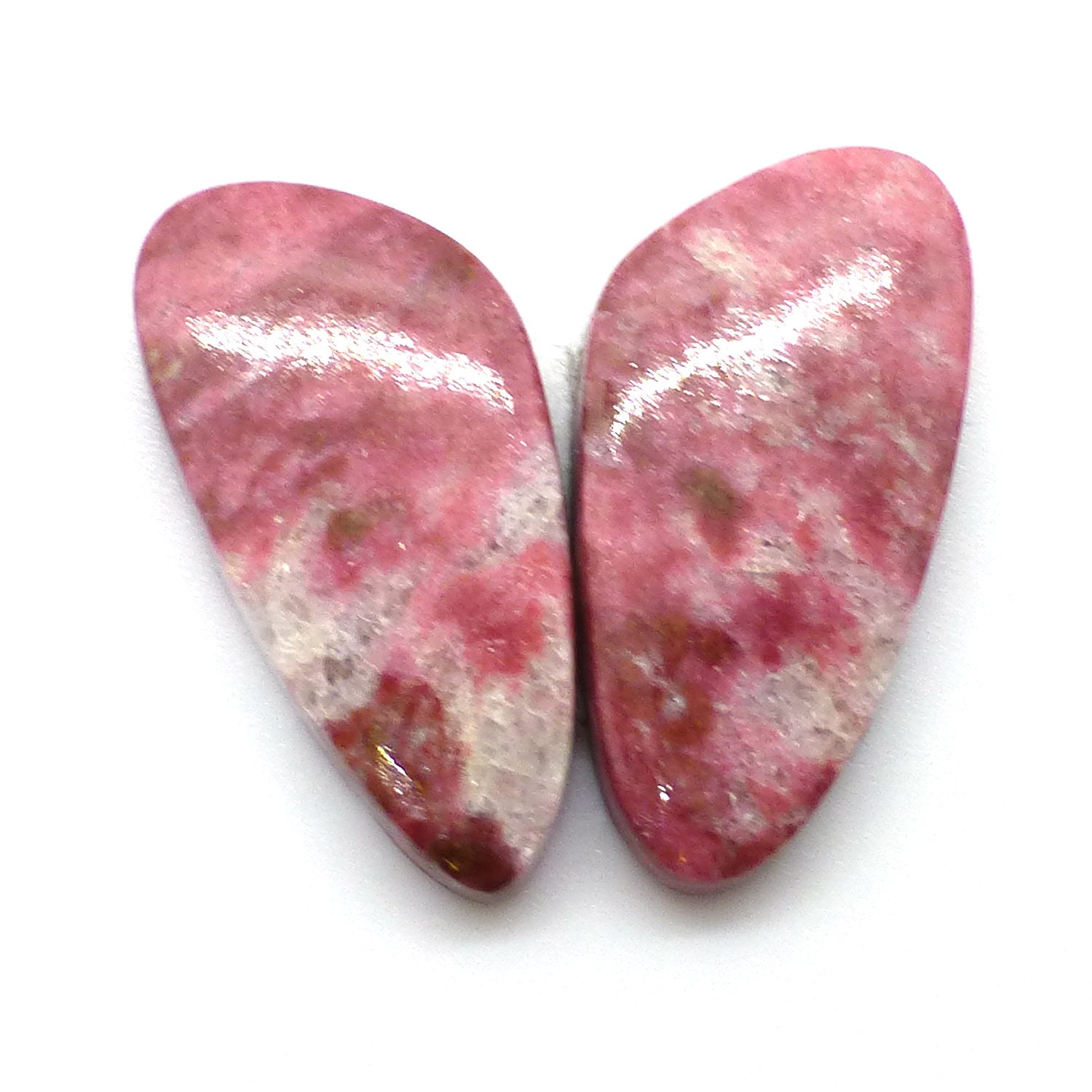 18.900 Carats Thulite Cabochons Cabochon Pair Rosaline Pink Manganese Verrigated Rare Unique Unusual Gemstone Handmade Norway Norwegian
