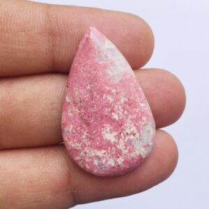 Natural Pink Thulite Pear Shape Cabochon, 36x23x4mm Loose Gemstone, Jewelry Supplies, Gift For Jewelry Makers