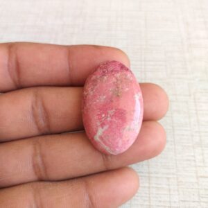 Oval Thulite Stone Cabochon: 45.4 Carat Gemstone, 35x23x6 Mm