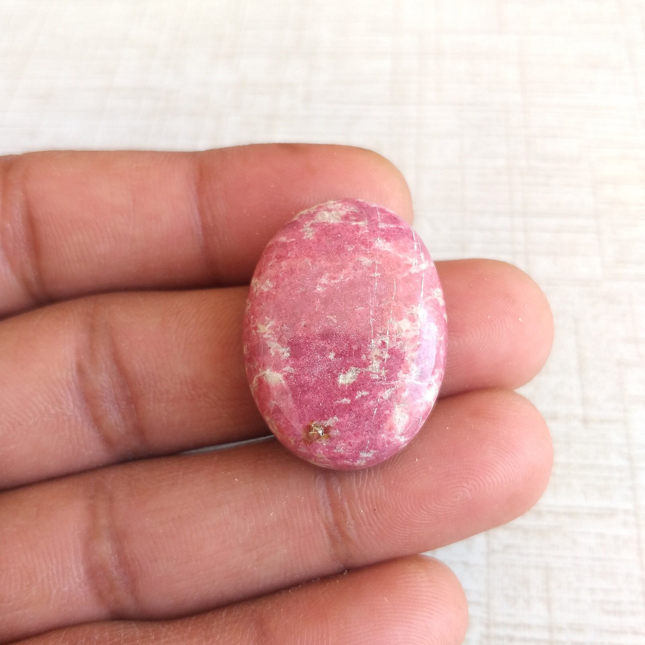 Oval Thulite Stone Cabochon: 49.5 Carat Gemstone, 29x22x8 Mm Oval Thulite Stone Cabochon: 49.5 Carat Gemstone, 29x22x8 Mm