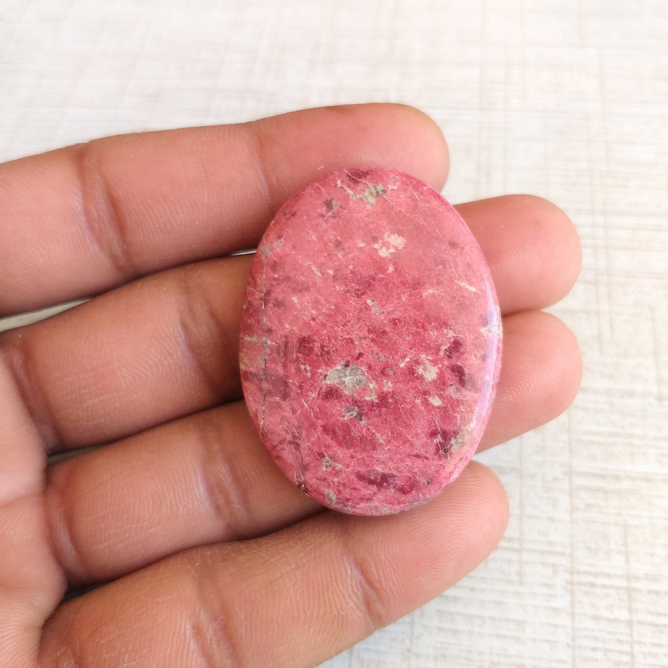 Oval Thulite Stone Cabochon: Aaa Grade Pendant Jewelry (43x33x5 Mm) Oval Thulite Stone Cabochon: Aaa Grade Pendant Jewelry (43x33x5 Mm)