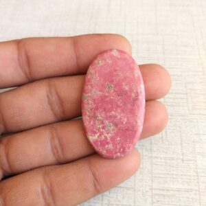 Oval Thulite Stone Cabochon: Pink Gemstone For Jewelry (45x26x4 Mm, 43.9 Carat)
