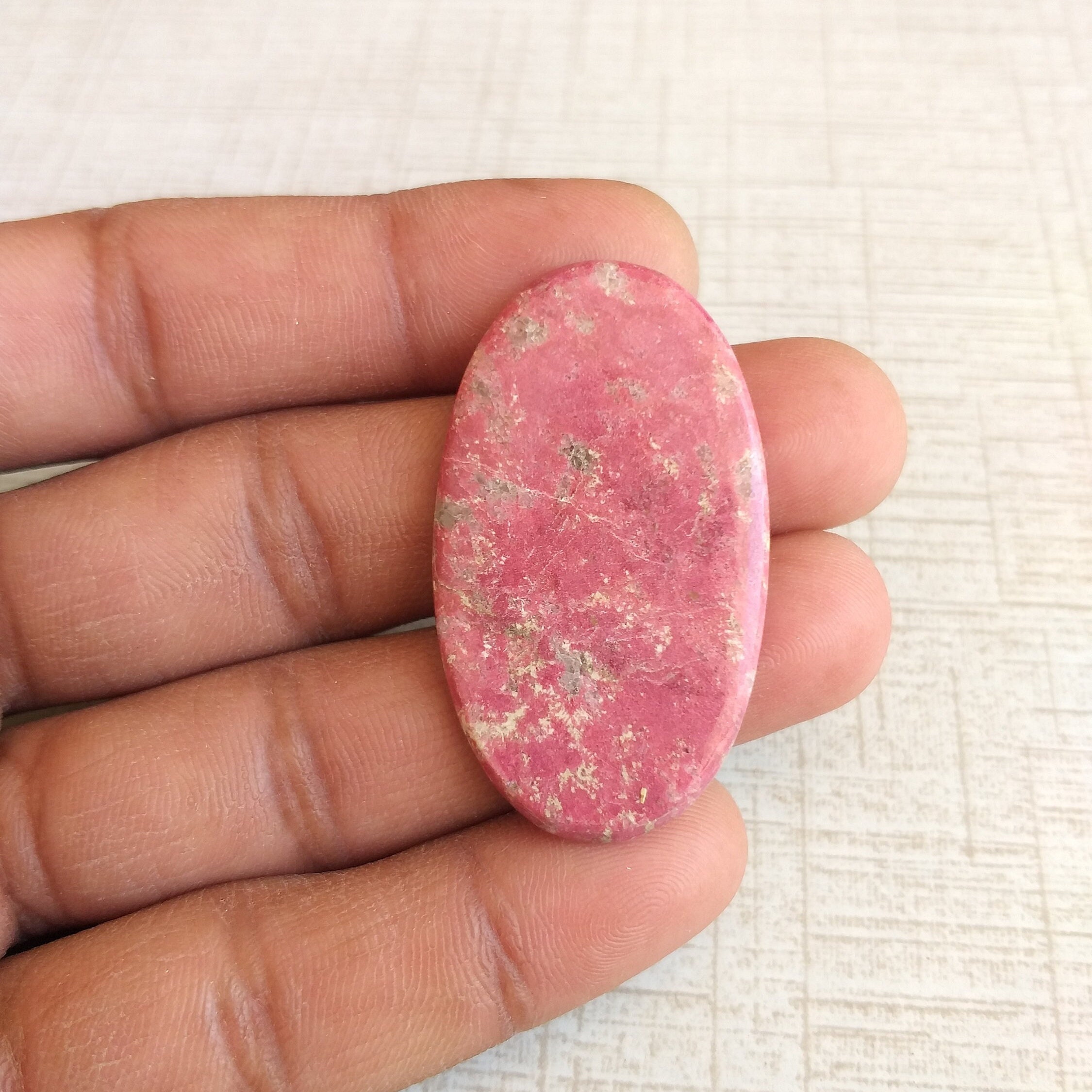 Oval Thulite Stone Cabochon: Pink Gemstone For Jewelry (45x26x4 Mm, 43.9 Carat) Oval Thulite Stone Cabochon: Pink Gemstone For Jewelry (45x26x4 Mm, 43.9 Carat)