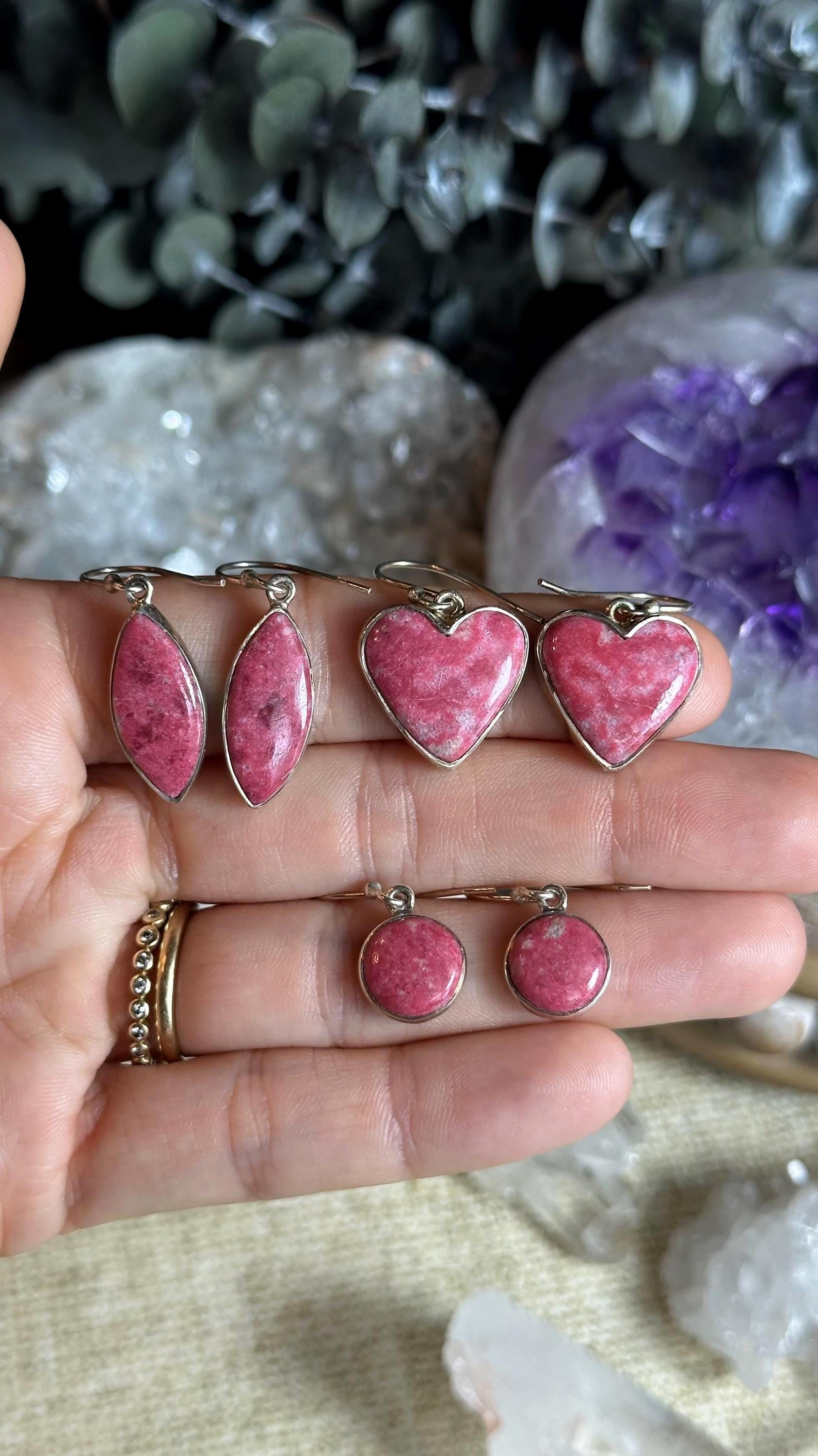 Thulite Dangle Earrings, .925 Sterling Silver