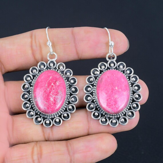 Thulite Dangle Earrings: Sterling Silver Gemstone Jewelry