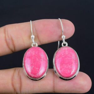 Handmade Thulite Earrings: 925 Sterling Silver, Oval Gemstone Handmade Thulite Earrings: 925 Sterling Silver, Oval Gemstone