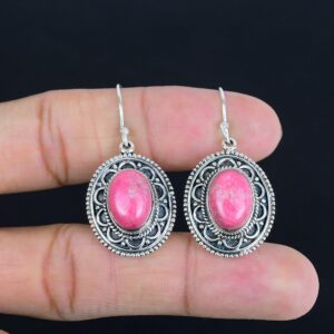 Handmade Thulite Earrings: 925 Sterling Silver Vintage Jewelry Handmade Thulite Earrings: 925 Sterling Silver Vintage Jewelry