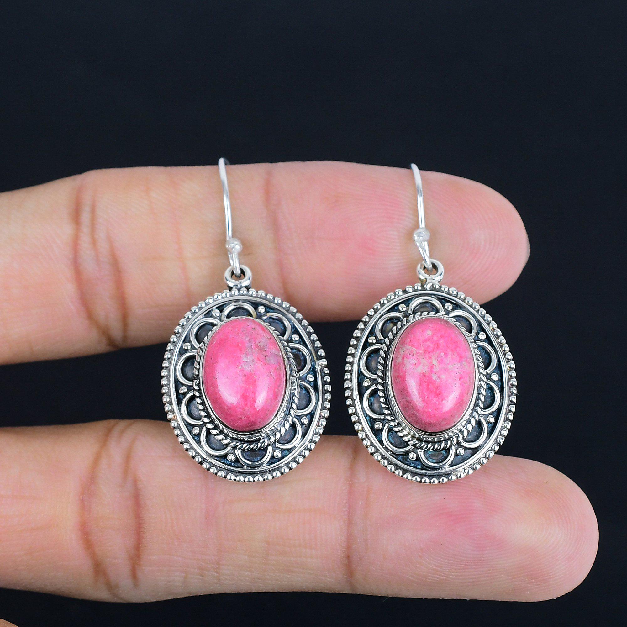 Handmade Thulite Earrings: 925 Sterling Silver Vintage Jewelry