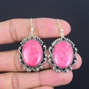 Thulite Earrings: Handmade 925 Sterling Silver Gemstone Jewelry Thulite Earrings: Handmade 925 Sterling Silver Gemstone Jewelry