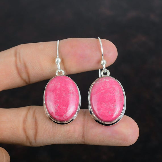 Handmade Thulite Earrings: 925 Sterling Silver Gemstone Jewelry