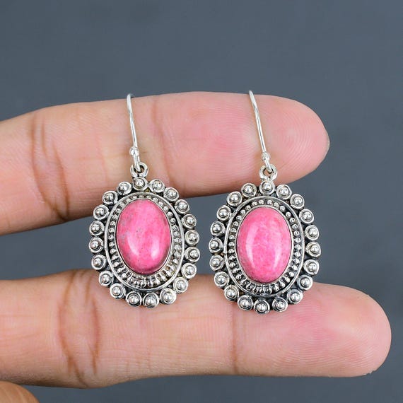 Handmade Thulite Earrings: Dainty 925 Sterling Silver Vintage Jewelry Handmade Thulite Earrings: Dainty 925 Sterling Silver Vintage Jewelry