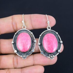Handmade Thulite Dangle Earrings: 925 Sterling Silver Gemstone Jewelry Handmade Thulite Dangle Earrings: 925 Sterling Silver Gemstone Jewelry