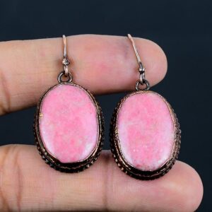 Handmade Electroformed Copper Thulite Earrings: Gemstone Jewelry Handmade Electroformed Copper Thulite Earrings: Gemstone Jewelry