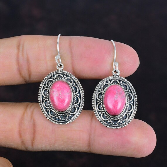 Handmade Thulite Earrings: Vintage 925 Sterling Silver Jewelry Handmade Thulite Earrings: Vintage 925 Sterling Silver Jewelry