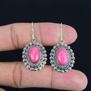 Handmade Thulite Earrings: Vintage Sterling Silver Gemstone Jewelry Handmade Thulite Earrings: Vintage Sterling Silver Gemstone Jewelry