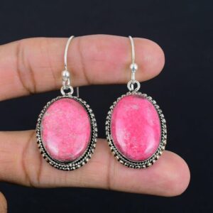 Vintage Thulite Earrings: Handmade 925 Sterling Silver Gemstone Jewelry Vintage Thulite Earrings: Handmade 925 Sterling Silver Gemstone Jewelry