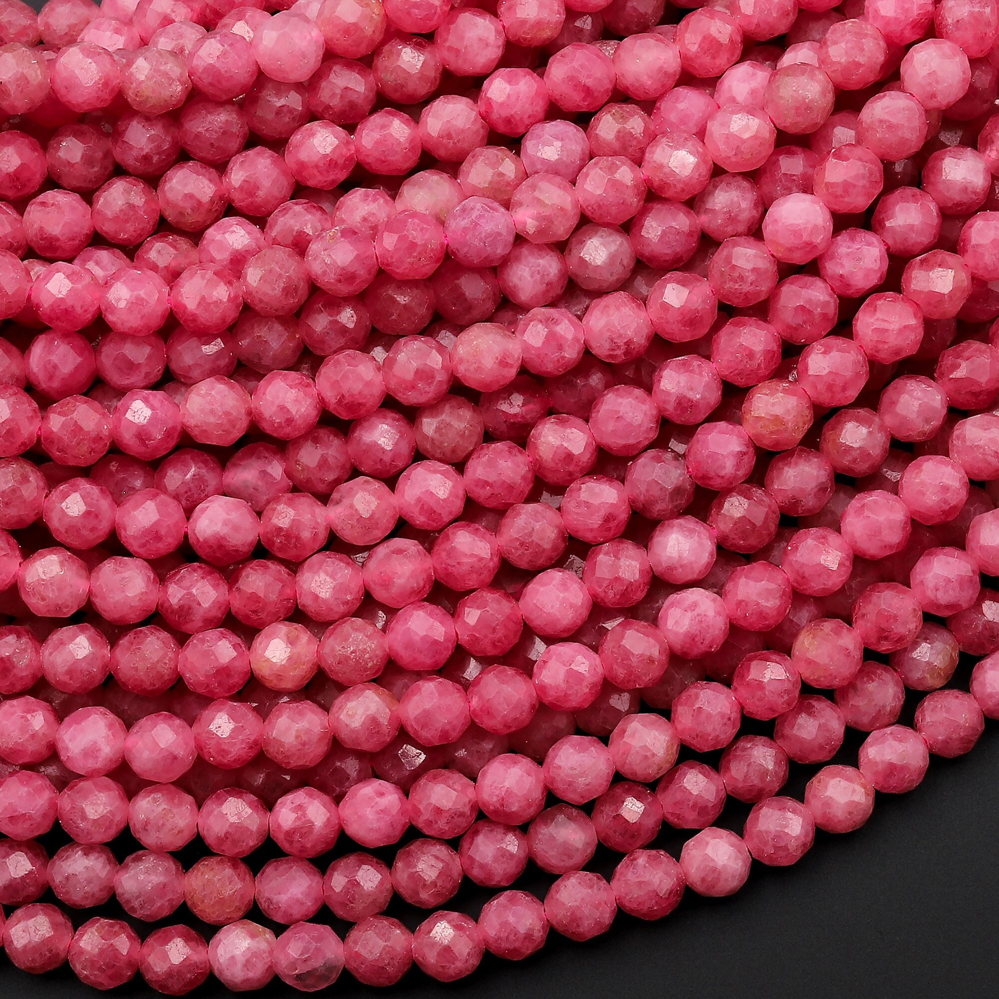 Aaa Micro Faceted Natural Pink Red Thulite 3mm 4mm Round Beads Diamond Cut Gemstone From Norway 15.5" Strand